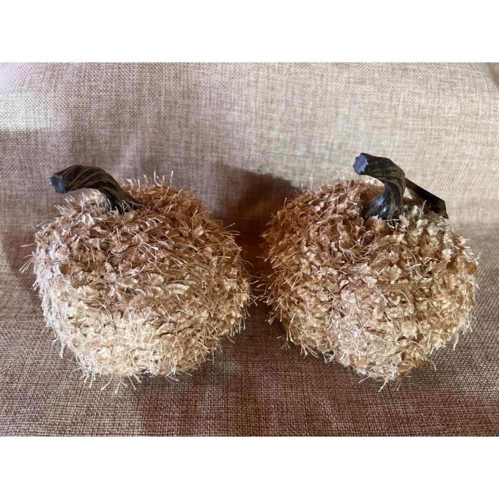 Lot 2 Chenille Pumpkins‎ Autumn Fall Thanksgiving Decor New Set Beanbag